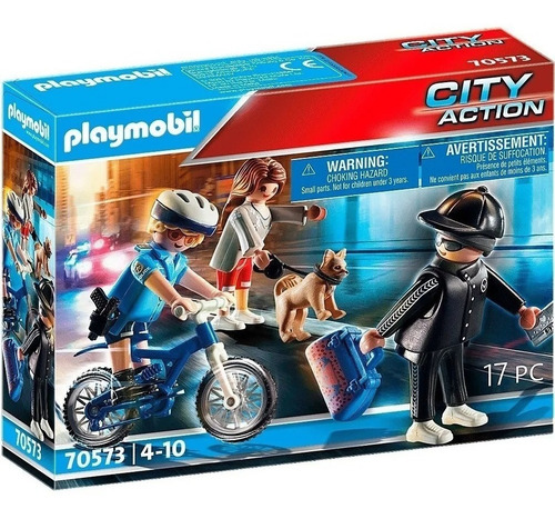 Imagen 1 de 7 de Playmobil Bici Policial Persecucion Ladron 70573 City Action