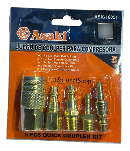 Kit Juego Accesorios Acoples Rapido P/ Compresor 5 Pcs Asaki