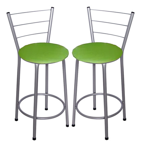 2 Banquetas Italia Média Assento 60cm - Fortmix Acabamento Da Estrutura Prata Cor Verde