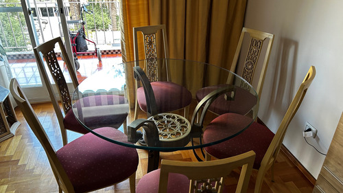 Mesa Antigua Clásica Con 6 Sillas 1.2m De Largo Cristal Rayado (Usado)