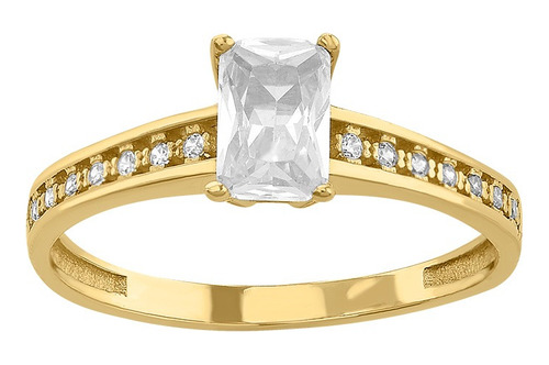 Anillo De Compromiso Oro De 10 Kilates Zirconia Rectangular