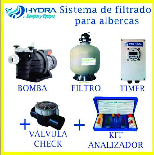 Kit De Filtrado Alberca Hydra Bomba 1.2hp Con Filtro 19 
