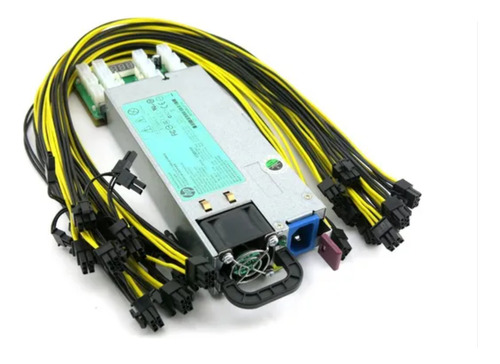 Fonte De Servidor Hp 1200w+ Breakout + 12 Cabos P/ Mineração Prata (Usado)