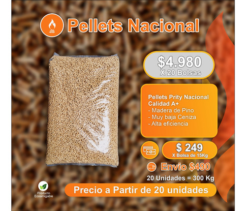 Pellets Prity Calidad A+ Madera De Pino 15 Kg ( X20 Bolsas)