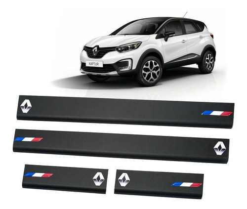 Cubre Zocalos Negros P/ Renault Captur Logo + Bandera