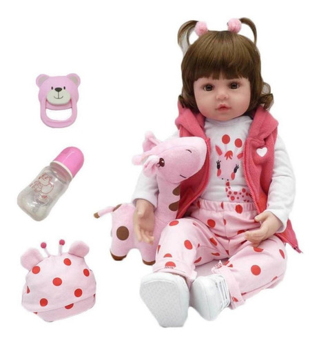 Boneca Bebe Reborn Barata Menina Linda Brinde Girafinha M52