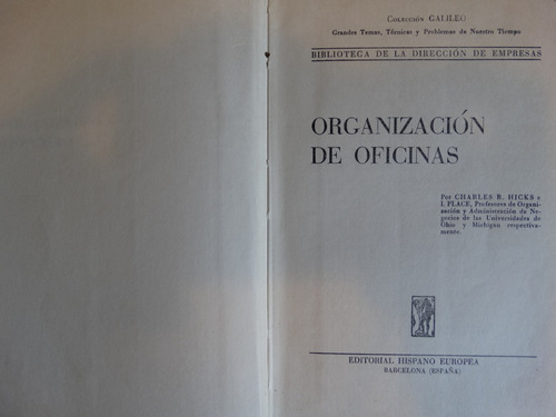 Organización De Oficinas, Charles B. Hicks  E  I. Place