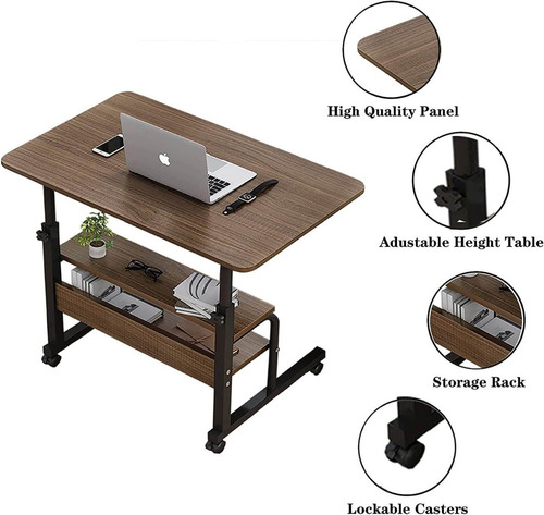 Mesa Portátil De Madera Con Ruedas Para Cama 3 Niveles