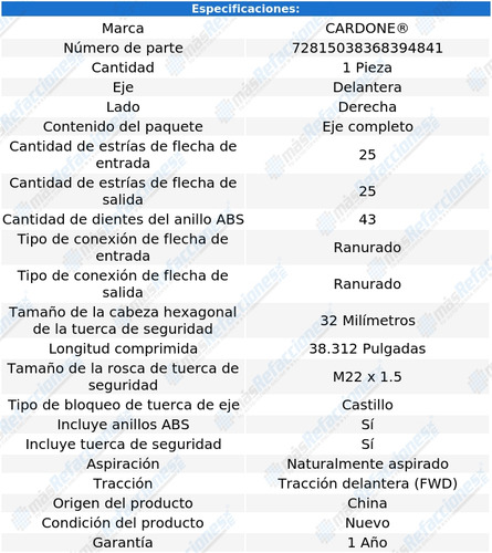 Flecha Homocinética Delantera Der Eclipse L4 2.0l 96-99