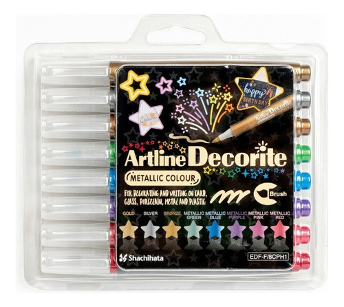 Marcadores Artline Decorite Brush Punta Pincel Metálicos 8pz