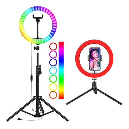 Aro Selfie 26cm Led Rgb + Trípode 2.1m + 16 Colores + 8 Modo