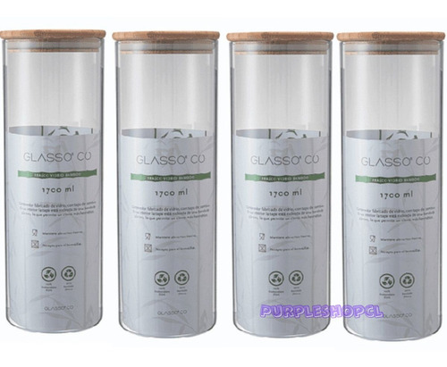 Imagen 1 de 1 de Frasco X4 Bamboo Hermetico 1700ml Vidrio Glasso Italy Cocina