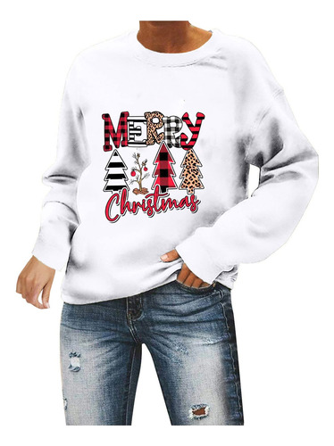 Tops Arbol Navidad Para Mujer 2022 Cuello Redondo Manga Gran