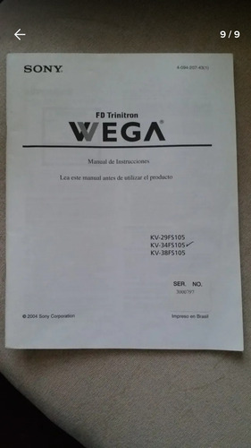 Imagen 3 de 10 de Televisor Sony Wega Modelo: Kv-38fs105