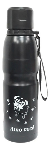 Garrafa Térmica Inox Academia Cachorro Amo Você Preto 750ml