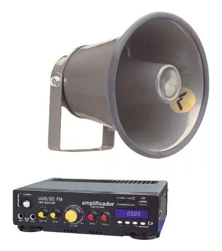Kit Perifoneo Voceo Amplificador Y Trompeta De Aluminio 620
