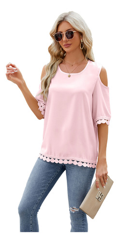 T-shirts Moda Casual Elegante Dama Manga Corta  Cuello Vc