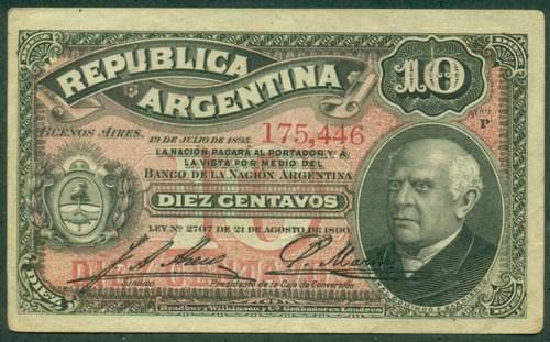 Argentina Billete Fraccionario Caja Conv 10 Cent 1895 C#049b