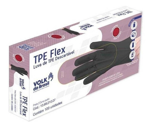 Luvas descartáveis Volk do Brasil Flex cor preto tamanho  GG de elastômero termoplástico em kit de 20 x 100 unidades 