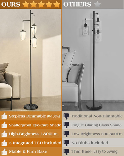 Lámpara De Pie Moderna Regulable, Lámpara De Pie De 3 Luces