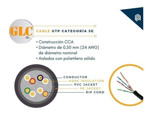 Imagen 7 de 10 de Cable Utp Exterior Cat 5e Glc *max 100% Cobre Bobina 305 Mts