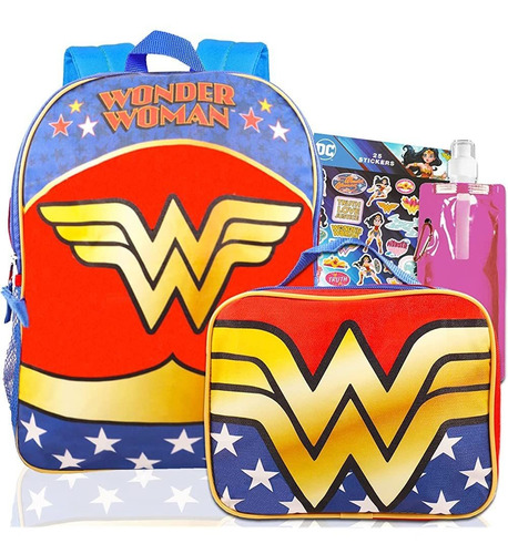 Dc Shop Wonder Woman Backpack Lunch Box Set ~ Paquete De 6 P