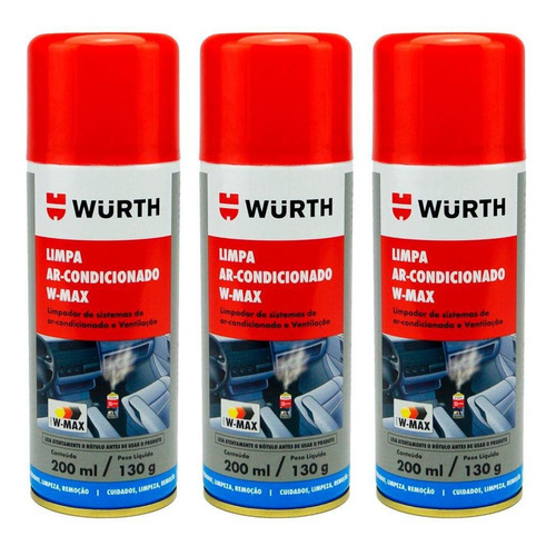 Imagem 1 de 1 de Kit 3 Higienizador Limpa Ar Condicionado Wurth W-max Lavanda