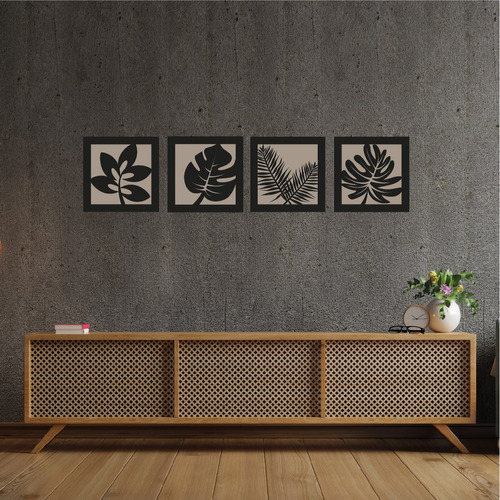 Cuadro Madera Calado Hojas Plantas Moderno Living Decorativo