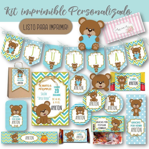 Kit Imprimible Osito Personalizado Mod.9 Candy Bar Oso Niño