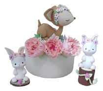 Comprar Adorno Ciervita Con Flores Y Conejas En Porcelana Fría 