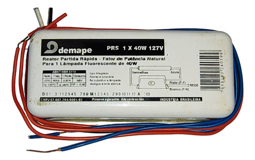 Reator Partida Rapida 1 X 40w X 127v Demape
