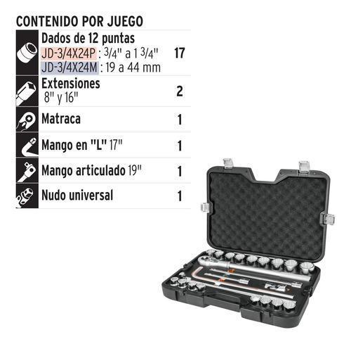 Juego De 23 Herramientas Cuadro 3/4 Std Para Mecánico.