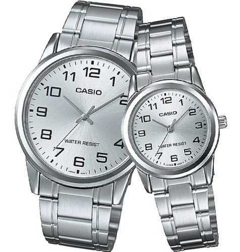 Reloj Casio Pareja Mtpv001 + Ltp V001 Acero Caratula Clara