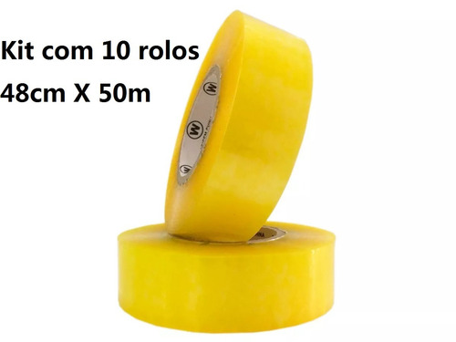 Fita Durex Adesiva Larga 48x50m Kit Com 10 Rolos