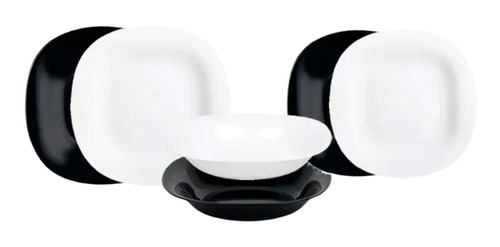 Juego Plato Vajilla X18 Luminarc Vidrio Blanco Negro Cuot