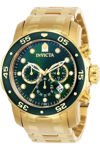 Relógio Invicta Pro Diver Plaque Ouro Fundo Verde 0075 Cor da correia Dourado Cor do fundo Dourado