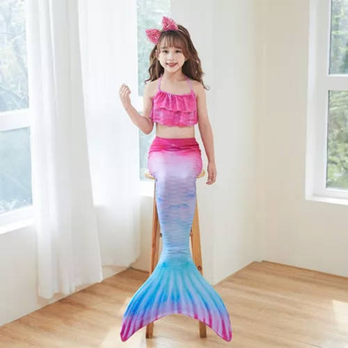 Traje De Baño Niña Sirena Conjunto De Tres Piezas Con Cola