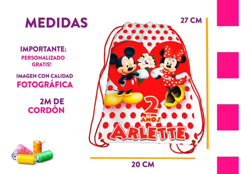 Recuerdo Morralito Fiesta Mickey Y Minnie Personalizados 60u