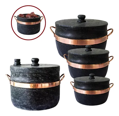 comprar Jogo 3 Panelas Pedra Sabão Curadas + Panela Pressão 4 Litros