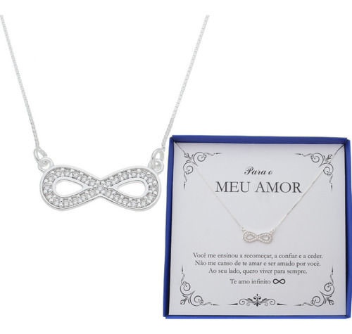 Presente Colar Feminino Prata 925 Esposa Namorada Noiva Amor Cor Colar Infinito Pedras