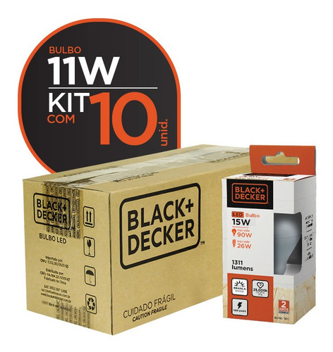 Kit 10 Lâmpadas Led Bulbo A60 15w Branca- Black + Decker