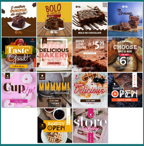 Pack 91 Artes Editáveis Padaria E Confeitaria Psd Com Brinde