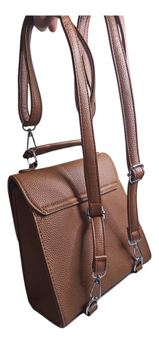 Bolsa De Dama Sm; 2 En 1 Crossbody Y Mochila. Marrón Lisa Níquel Marrón