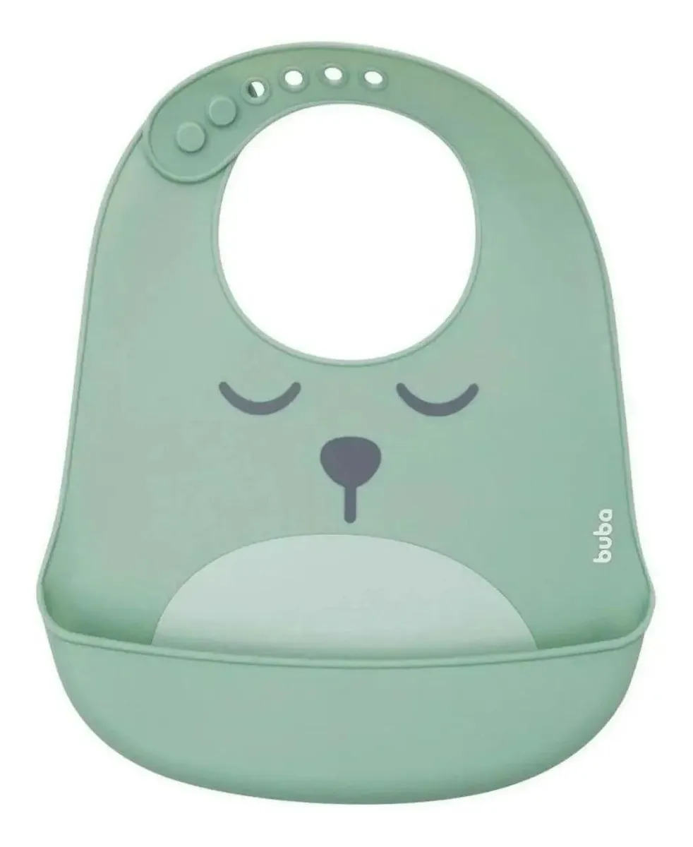 Babador De Silicone Com Pega Migalhas De Bebe Gumy Buba Cor Verde