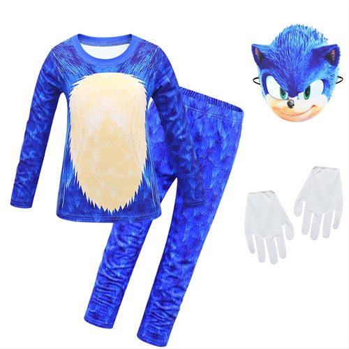 Disfraz Infantil Sonic C/guantes Y Careta Disfraz Completo 