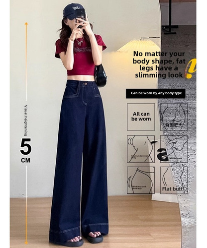 Pantalones Largos De Algodón De Cintura Alta Con Jeans Ancho