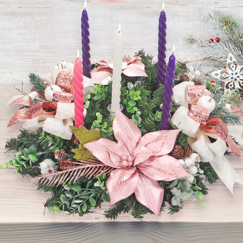 Corona Pino Navideña 4 Candelabros Grande 51cm Mylin 1pz