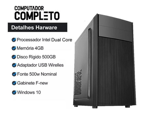 Computador Completo Intel Dual Core 4gb Hd500gb Monitor Wifi