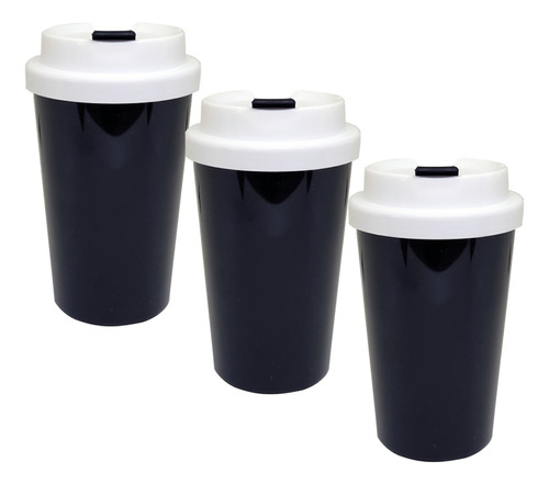 Vaso Para Cafe Termico Set X3 Tapa Antiderrame Frio Calor 