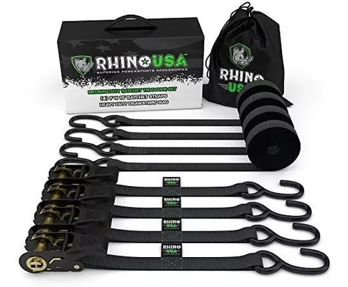 Rhino USA – Correas de trinquete de servicio medio 4 unidades Negro paquete  de 4 – Yaxa Store